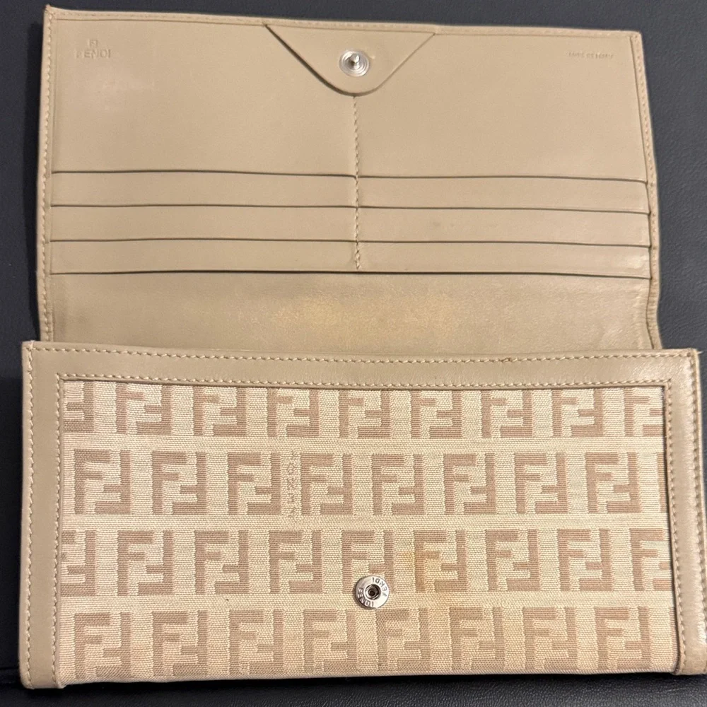 Fendi Beige Zucca Jacquard Continental Wallet
